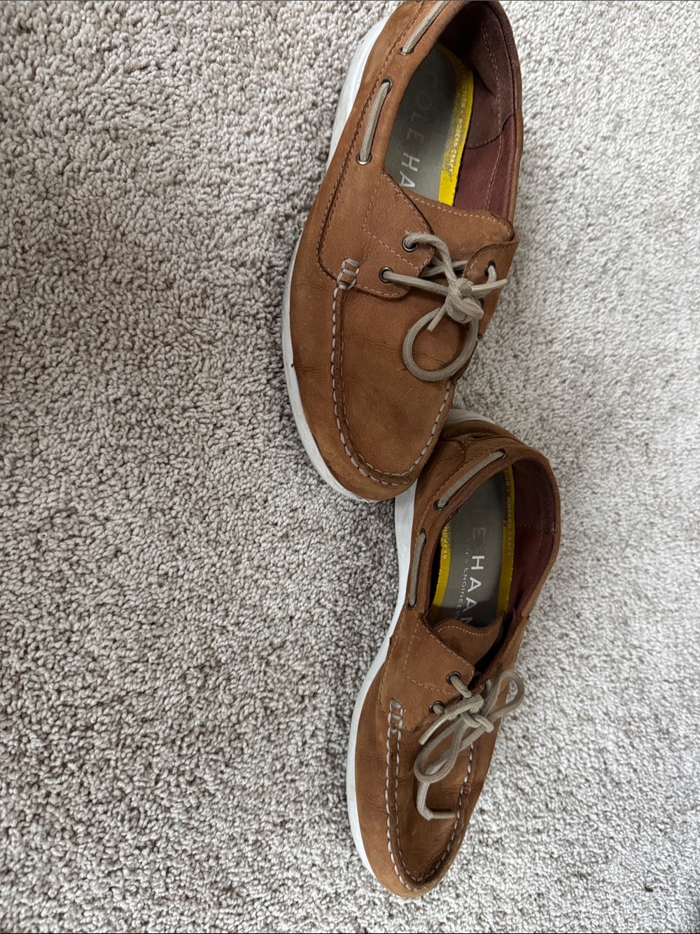 Cole Haan Tan Suede Men’s Boat Shoes with White Sole